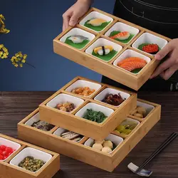 Bamboo Tray Dried Fruit Snacks Fruit Dessert Sushi Plate Hot Pot Compartment Container Tea Table Snacks Dinner Plate