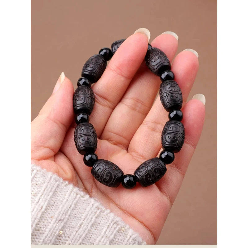 Natural Ebony Wood Chop Bead Bracelet All-match Beads Retro Tibetan-style Wooden Hand String Ethnic Single-circle Rosary Beaded