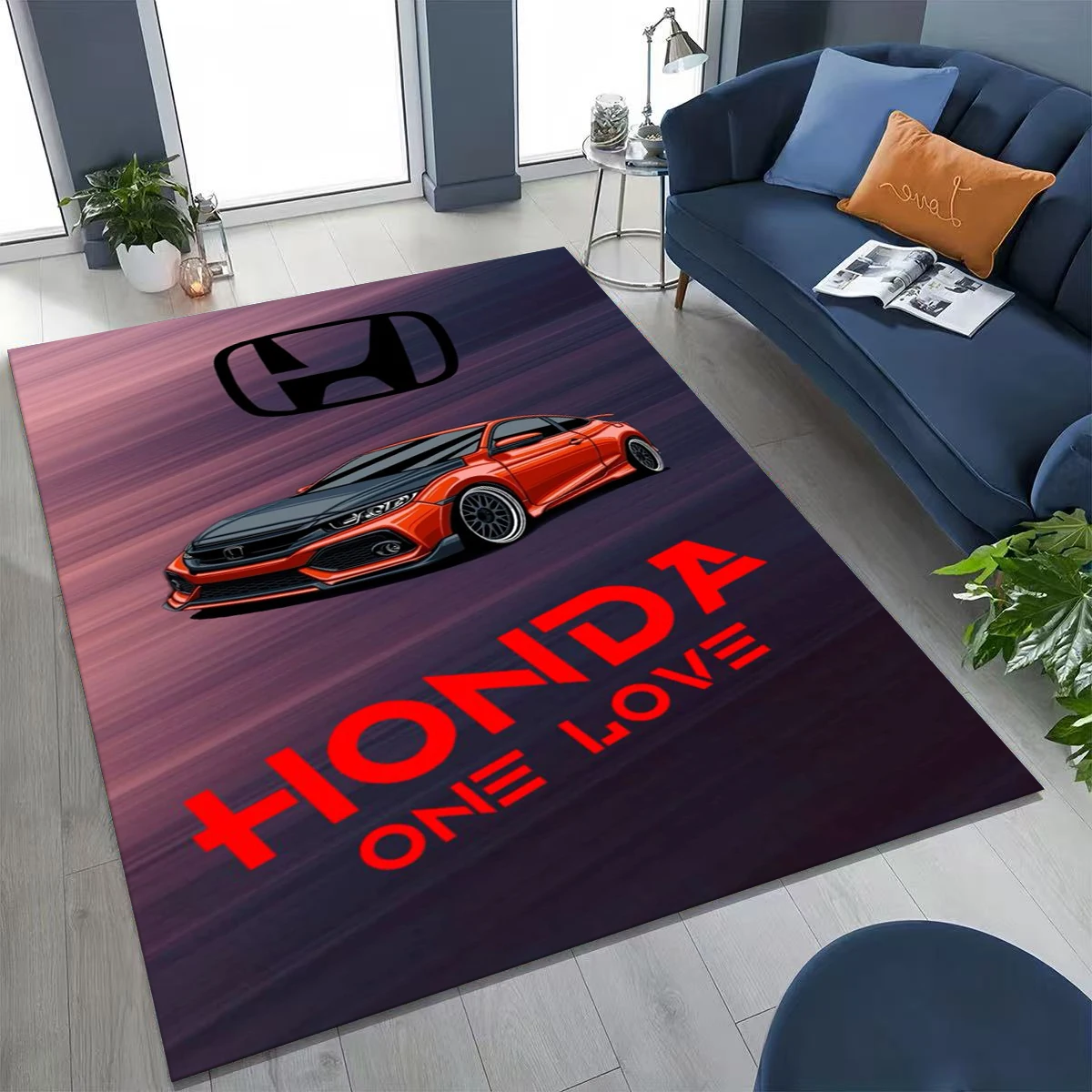 3D Vintage H-HONDA Racing Biker Garage Carpet Rug for Bedroom Living Room Sofa Home Doormat Decor, Large Non-slip Floor Mat