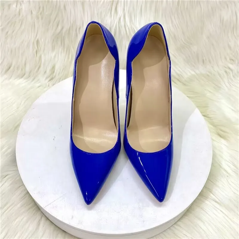 2023 New Gradient Leopard Print Patent Leather Slimming Small Fashion High-heeled Shoes 12CM Pointed Thin Heel Shallow Mouth Sin