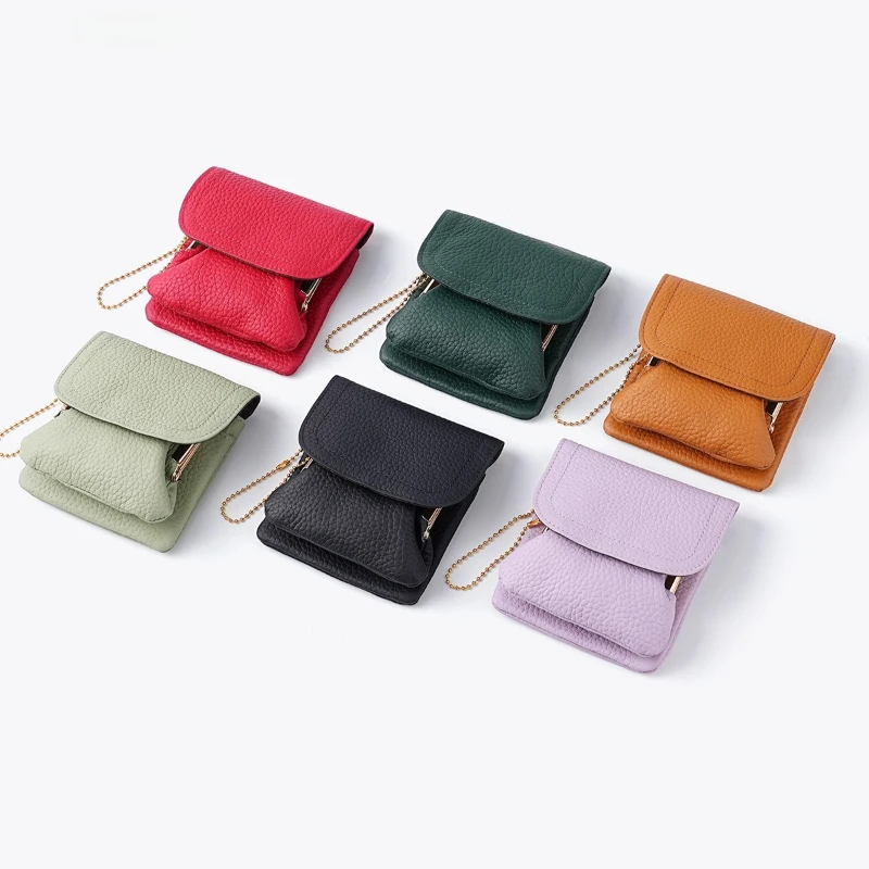 Fashion Mini Genuine Leather Jewelry Coin Bag,Kiss Lock Frame Top Grain Cowhide Purse for Ladies Jewelry and Loose Change Wallet