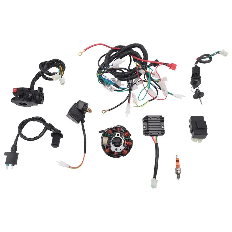 DT42-ATV Wiring Harness Kit, With CDI Stator Regulator Ignition Switch Solenoid Relay For GY6 125Cc 150Cc ATV 4-Stroke Parts