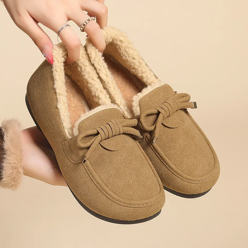 

Autumn and Winter New Bean Shoes Women's Warm Casual Shoes with Velvet Flat Lazy Shoes Hairy Shoes One Step Women's Cotton Shoes