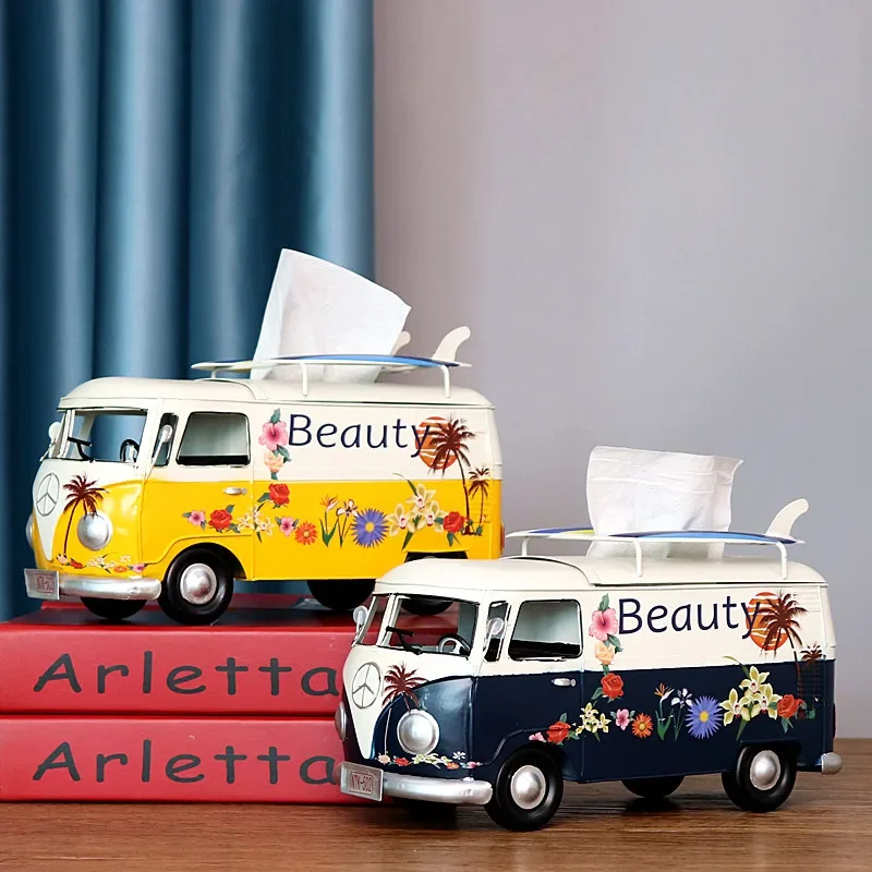 

Bus Tissue Box Model Figurines Retro Car Tissue Dustproof Tissue Storage Box For Office Home Decoration Paper For Storage