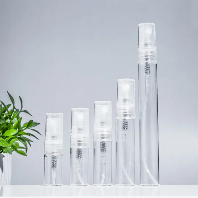 5 szt. 2ML 2.5ML 3ML 5ML 10ML przezroczystego butelka z rozpylaczem do wielokrotnego napełniania rozpylacza perfum drobno tkana pusty szklany mgły