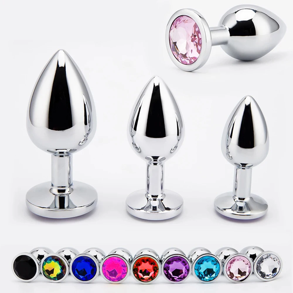 3-rozmiarowa metalowa wtyczka analna mniejsza gładka wtyczka ze stali nierdzewnej kolorowa kryształowa okrągła wtyczka odbytu dla dorosłych zabawki do seksu analnego dla kobiet