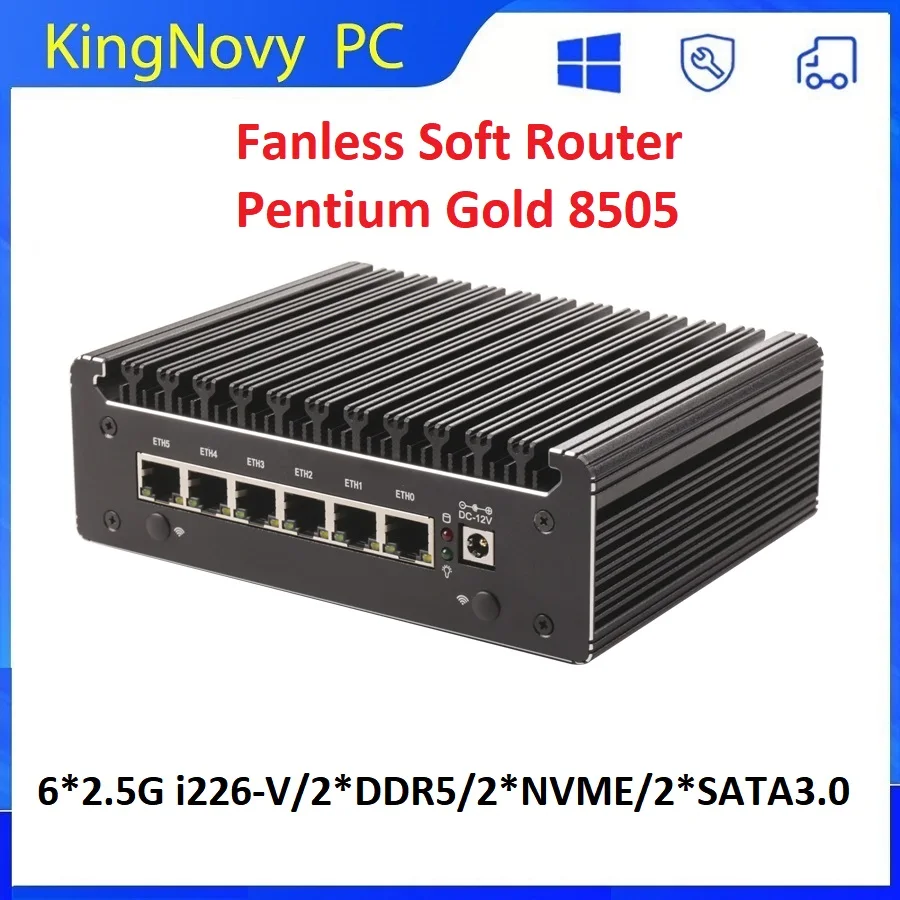 Intel Pentium Gold 8505 Fanless Mini PC N100 i3 1125G4 6xi226-V 2.5G Firewall Soft Router DDR5 DDR4 NVMe SATA Proxmox pfSense