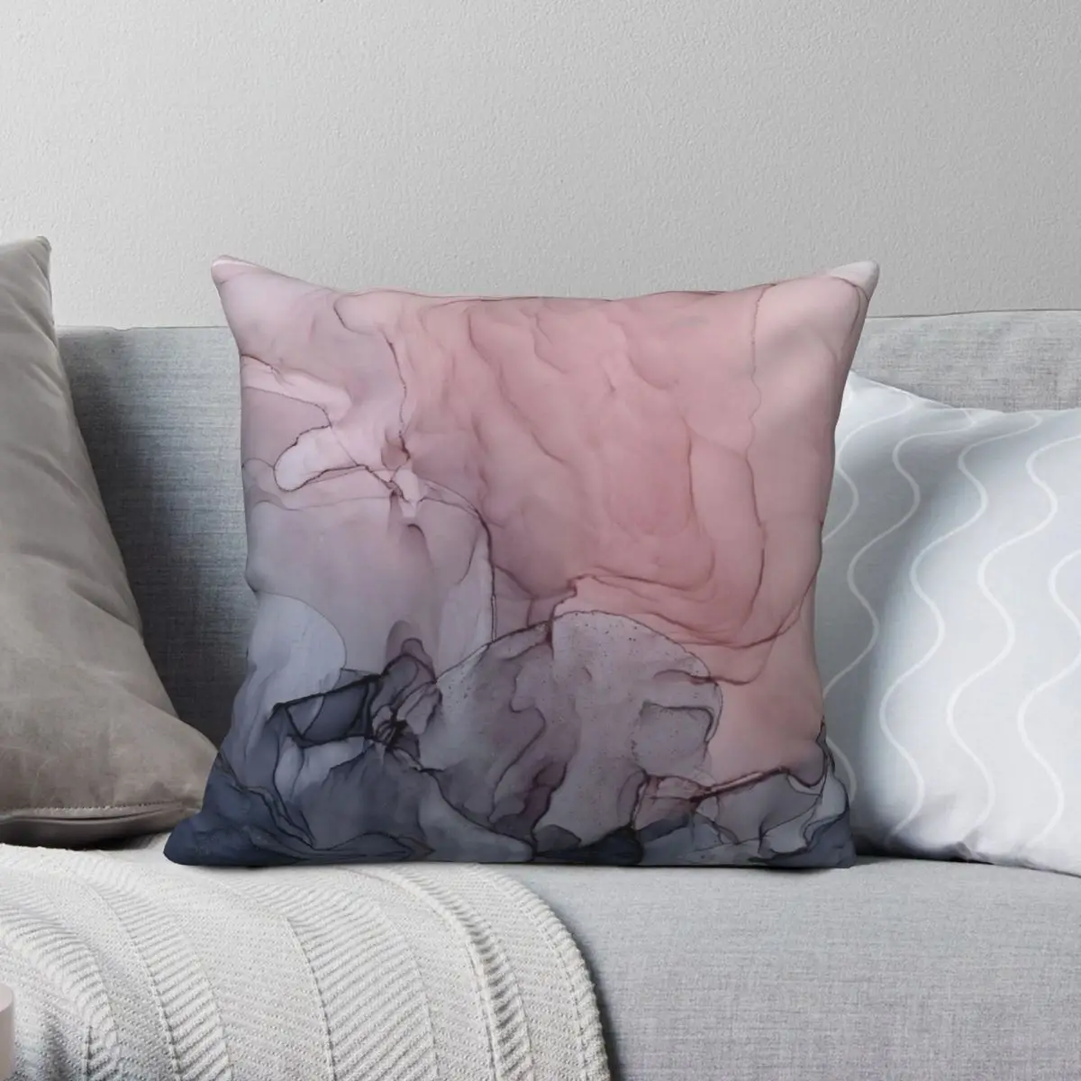 Blush Gray Flowing Ombre Square Pillowcase Polyester Linen Velvet Creative Zip Decor Room Cushion Cover Wholesale 18