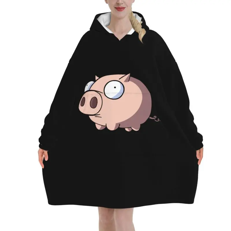 Cute Piggy Art Wearable Blanket Hoodie Women Girls Oversized Pullover Sweatshirt Warm Cozy Lightweight Fleece Sherpa Blankets