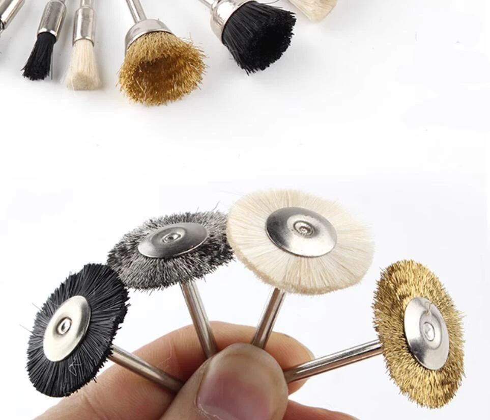 12PCS Polishing Brush Black Brown Bristle Buffing Abrasive Brush with Yellow Plastic Center Jewelry Tools