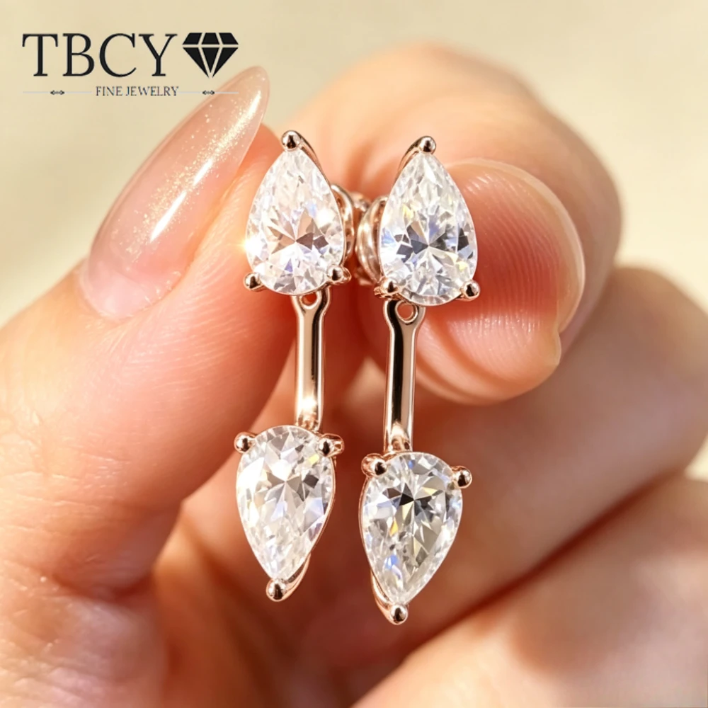 TBCYD Double-sided Stud Earrings 925 Silver Front and Back Ear Waterdrop Earrings Fashion Women's Moissanite Earrings Gift