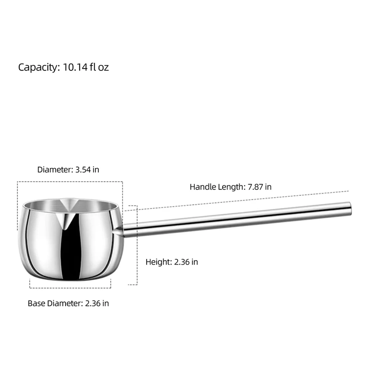 A53TT جهاز تسخين الزبدة الصغير بمقبض طويل وعاء لتدفئة الحليب وعاء صغير SUS316 ثلاثي الطبقات من الفولاذ المقاوم للصدأ (300 مل)