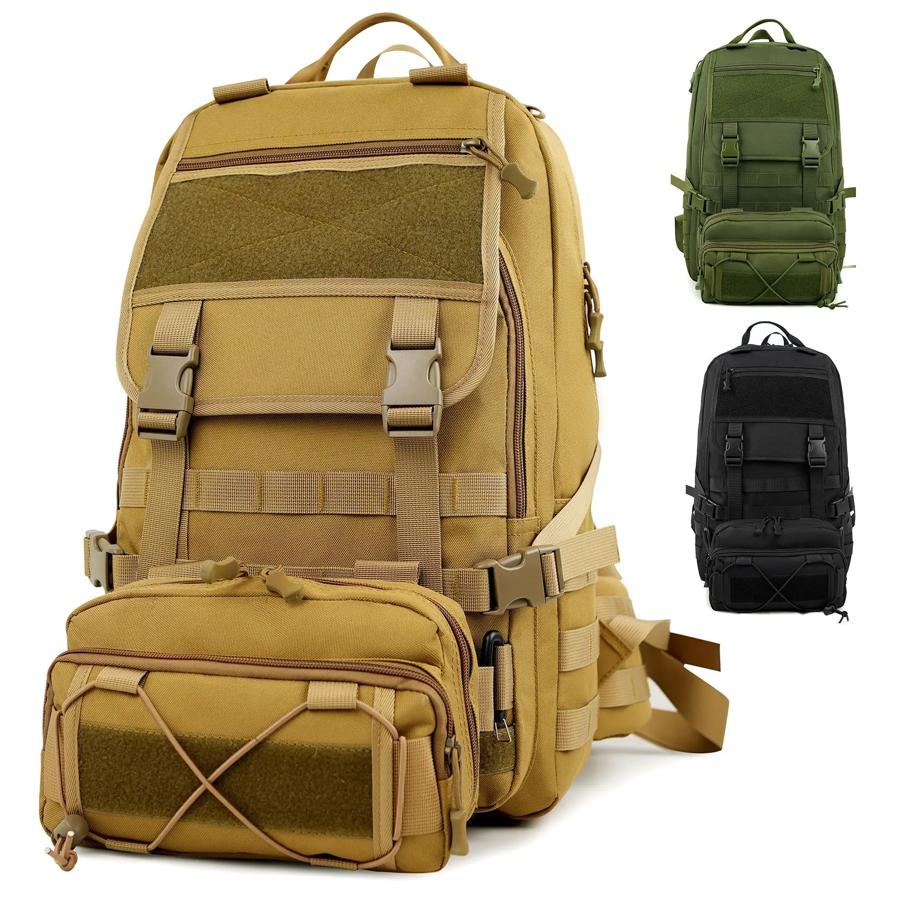 Molle Tactical Rucksack with Detachable Small Bag Large Capacity Waterproof Tear Resistance Mountaineering Backpack for Camping