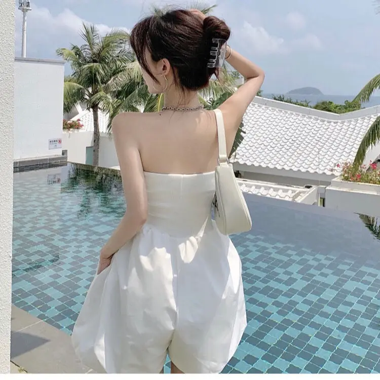 Summer New Tube Top Jumpsuit Female White Slim High Waist Hot Girl Wide Leg Jumpsuit Shorts Trendy Female Hot Pants Women Dress