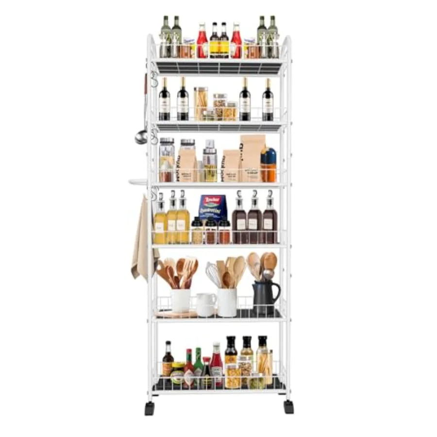 

6 Tier Slim Rolling Storage Cart Mobile Shelving Unit with Wheels Metal Wire Storage Rack with Baskets for Kitchen Bathroom Off