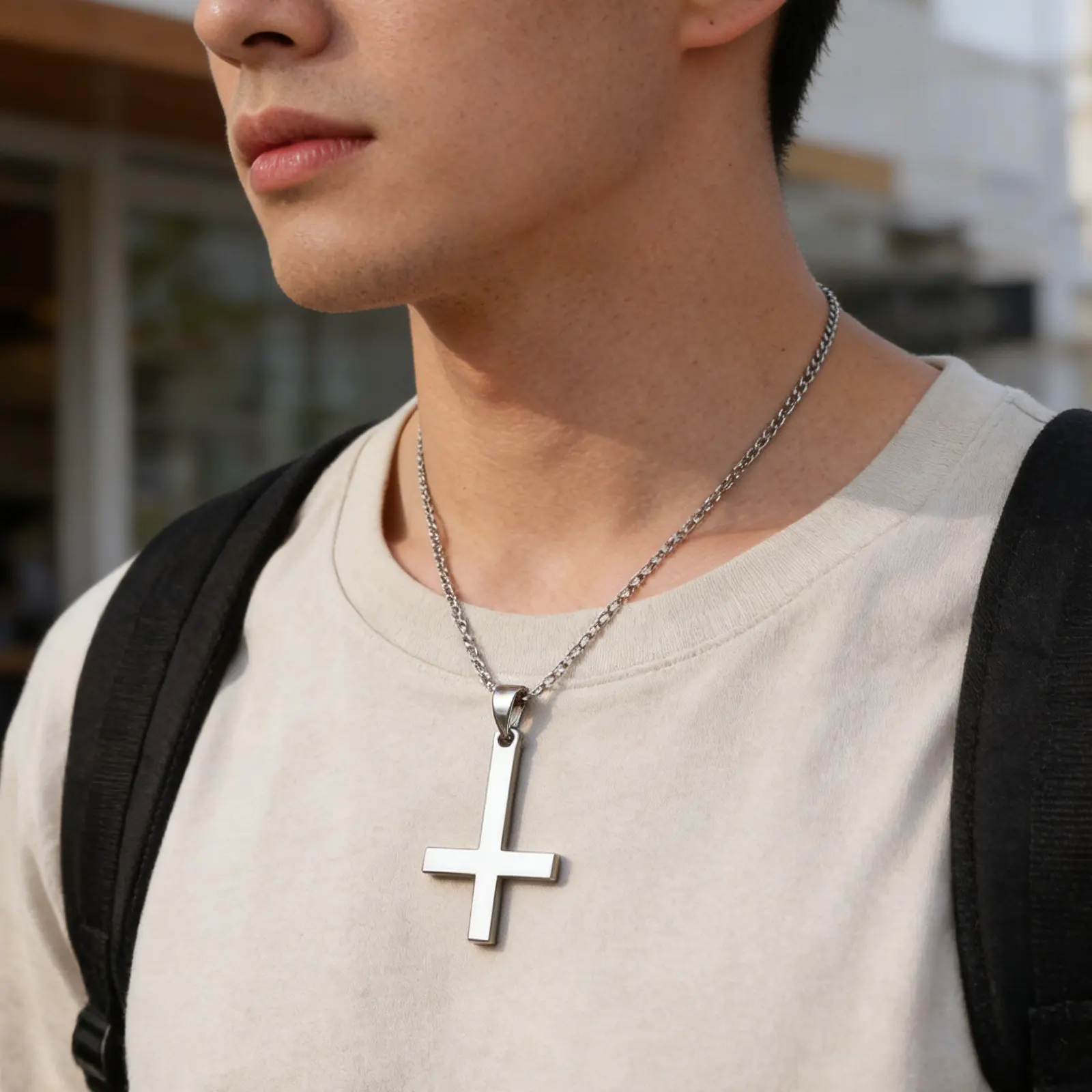 Stainless Steel Inverted Cross Pendant Necklace – Religious Charm Jewelry for Crafts, Keychain, or DIY Accessories