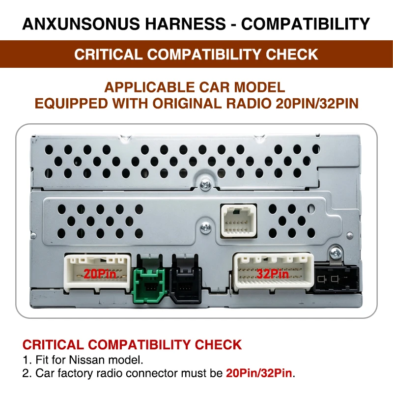 PHYEE 20-Pin 32-Pin Harness CAN Bus Decoder for Nissan Qashqai J11 Sentra B17 X-Trail, Plug & Play Android Radio 16Pin Adapter