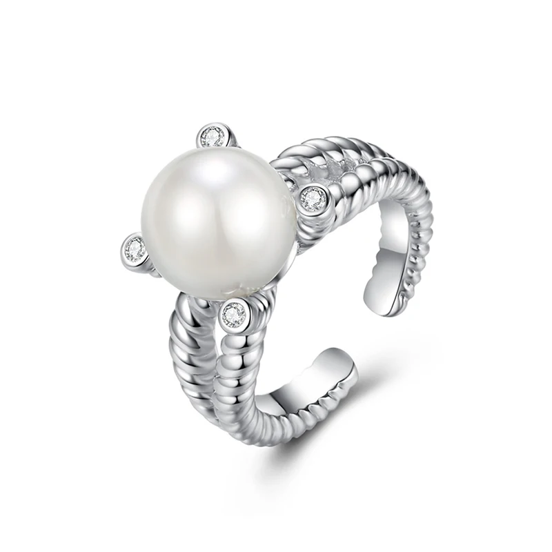 

Vintage 925 Sterling Silver Twist Rings 4 Claws Inlay Round Imitation Pearl Fashion Open Ring for Women Jewelry Accessories