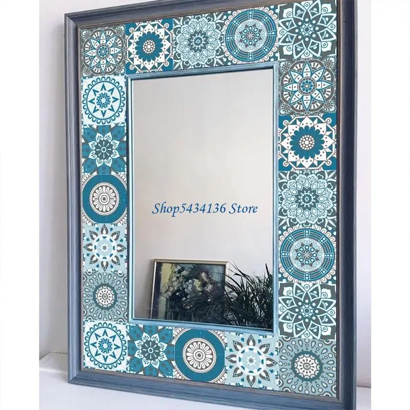 H7ED 10pcs Mandala Self-Adhesive Wall Tile Decals Peel Floor Staircase Stickers Waterproof Removable Backsplash Sticker