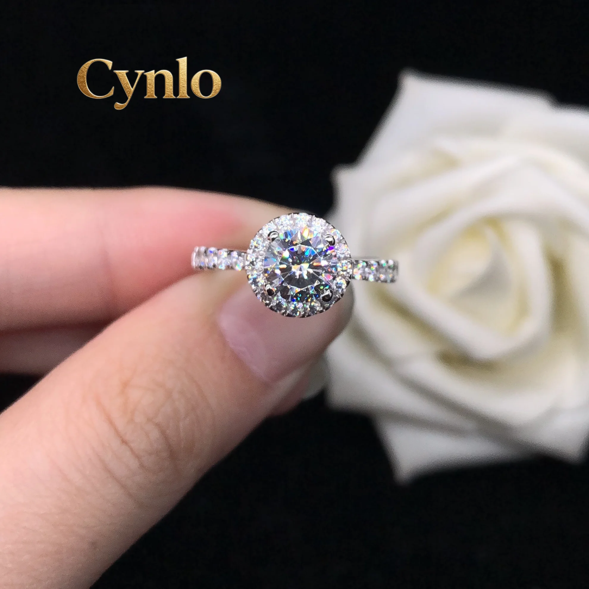 

Cynlo Jewelry 0.5,1,1.5Ctw 5.0,6.5,7.5mm D Moissanite Wedding Ring Propose for Women Engagement Micro Paved Platinum 950 Jewelry