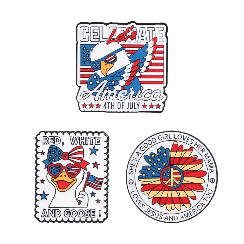 Pins Independence Day Themed Brooch Cartoon Eagle Duck Peace Flower Fun Badge Brooch for Clothes Brooches for Women's Clothing