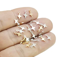50pcs North Star Earring Charms, Mini Star Charms, Earring Findings, Silver / Gold Tone, 8x4.7mm, Jewelry Making RP237