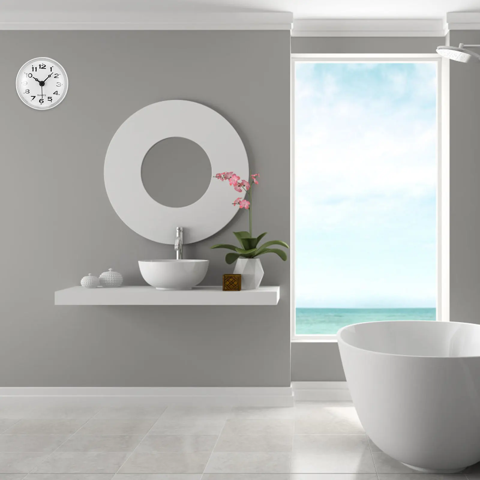 

Silent Clock Waterproof Bathroom Wall for Mirror Electronic Suction Cup Pvc Office