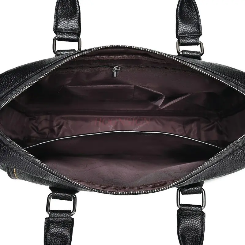 1pcs Men's handbag, leather briefcase, file bag, cowhide business bag, handbag, horizontal pure leather computer bag