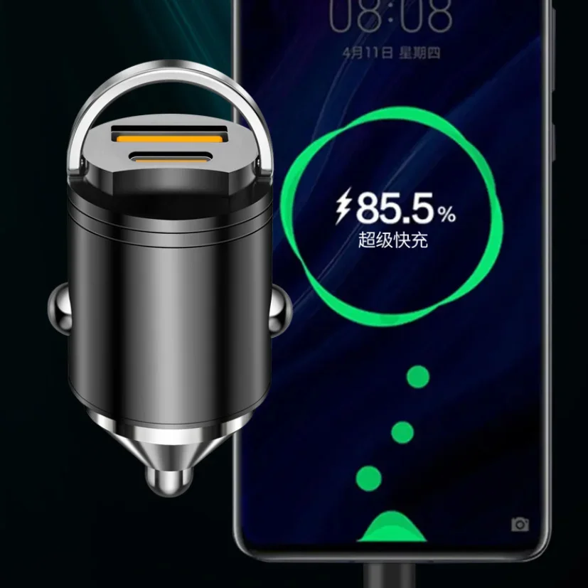 

Новое автомобильное зарядное устройство с двумя USB-портами, 200 Вт, автомобильное зарядное устройство Mini USB C для телефона QC3, адаптер для быстрой зарядки для IPhone, Xiaomi, Huawei, Samsung