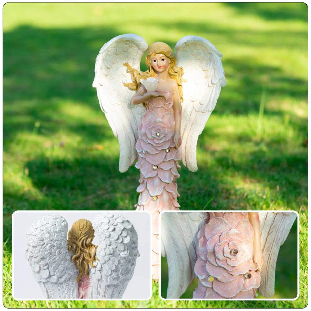 

Resin Angel Solar Powered Lamp Garden Decorative Light Outdoor Lawn Statue Solar Angel Light Patio Yard Decor Lamp