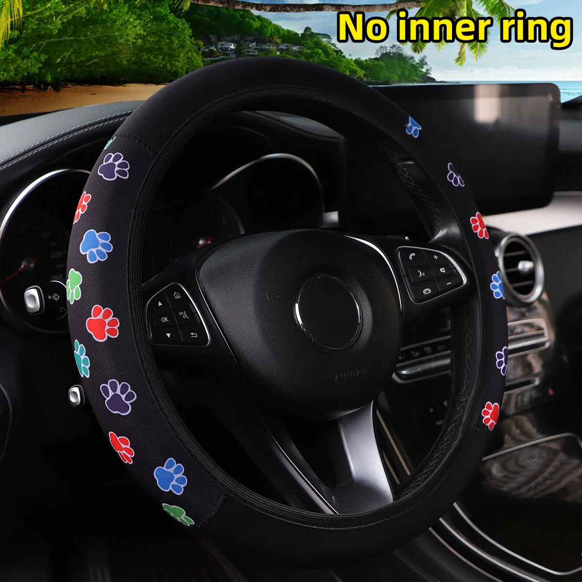 Kirschblüten-Chrysanthemen-Karo-Spinnennetz-Tauchstoff-Druck-Auto-Lenkradbezug ohne Innenring 38CM Damen – Detail 9