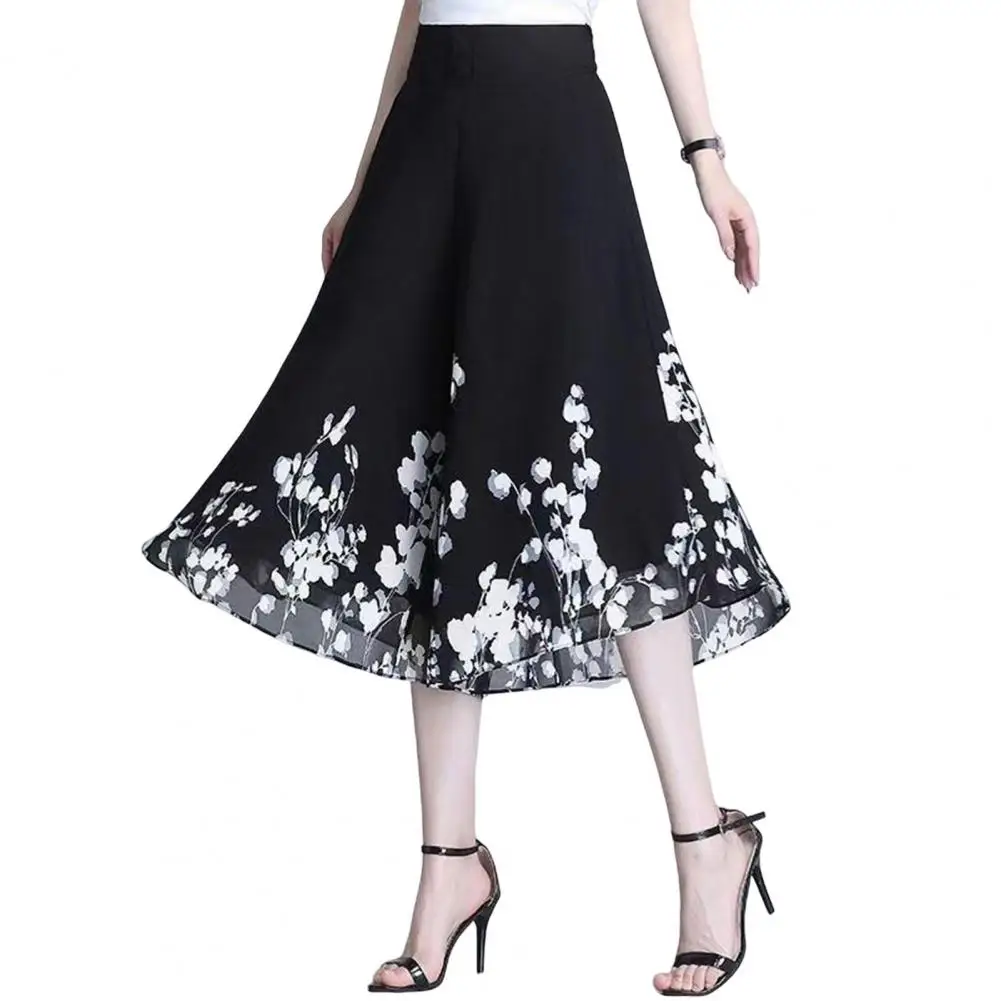 

Women Printed Wide Leg Culottes Chiffon Elastic Waist Harem Pants for Floral Print Cropped Pants