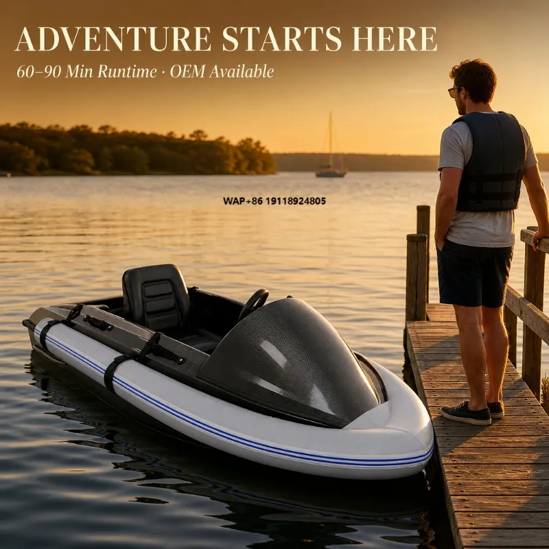 High-Speed Electric Silicone Auto Jet Ski Boat 15KW Motor 50km/h 2 Seats 72V 50AH Battery Black 2400mm