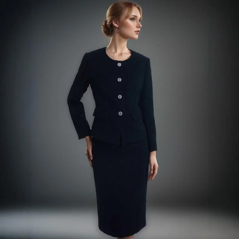 Miaohuo المرأة بلا بسيطة Sle أوائل الخريف Jaet تنورة مجموعة المحملة خلات تويد معطف مبطن الدكتور المهنية البدلة