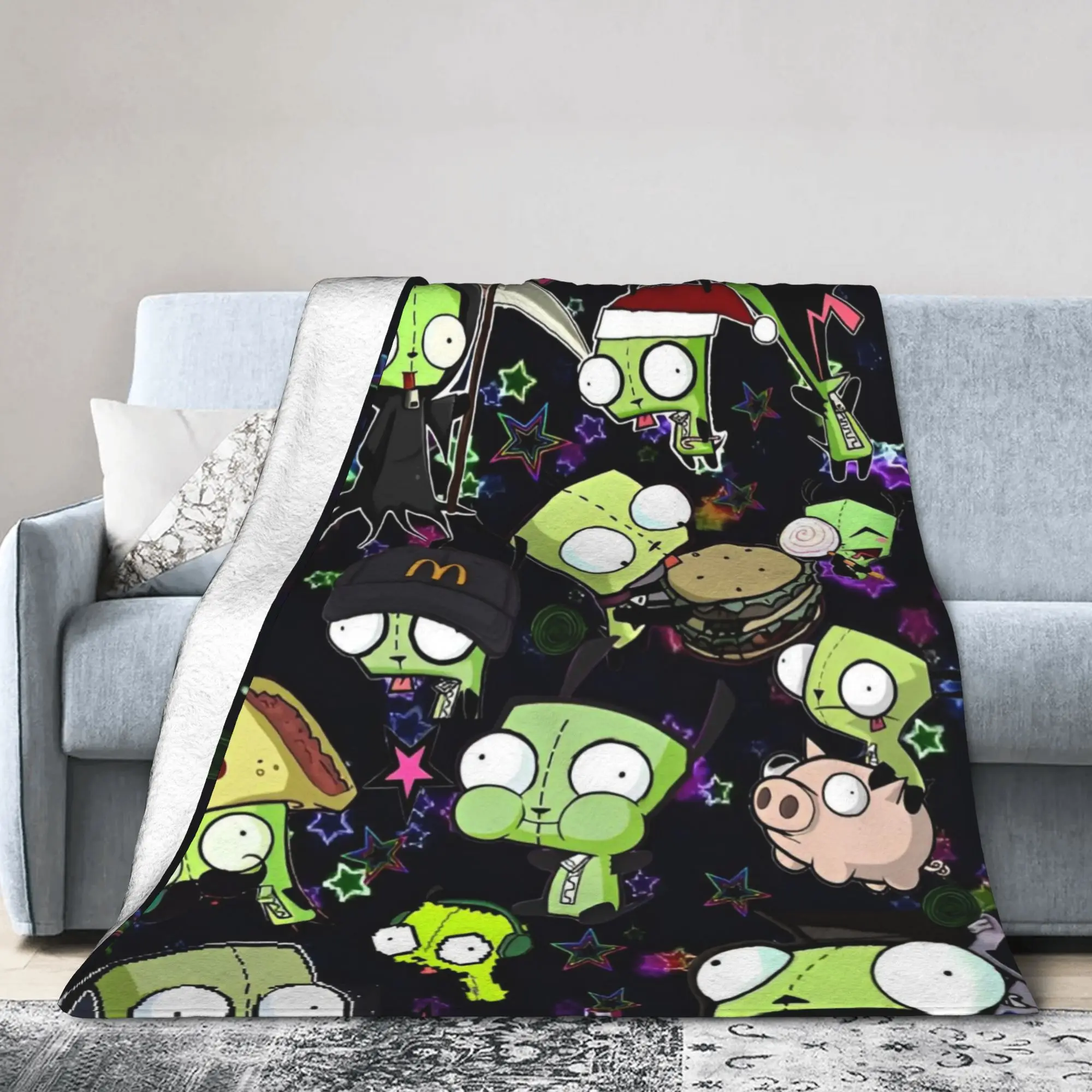 Invaders Zim Cartoon Blanket Fleece Summer  Multifunction Super Soft Throw Blanket for Bed Car Quilt