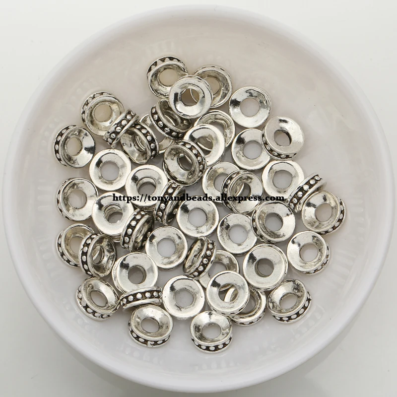 (50Pcs / Lot !) Zinc Alloy Tibetan Silver European Charm Connector Crimp End Beads Size 8mm HA8617B