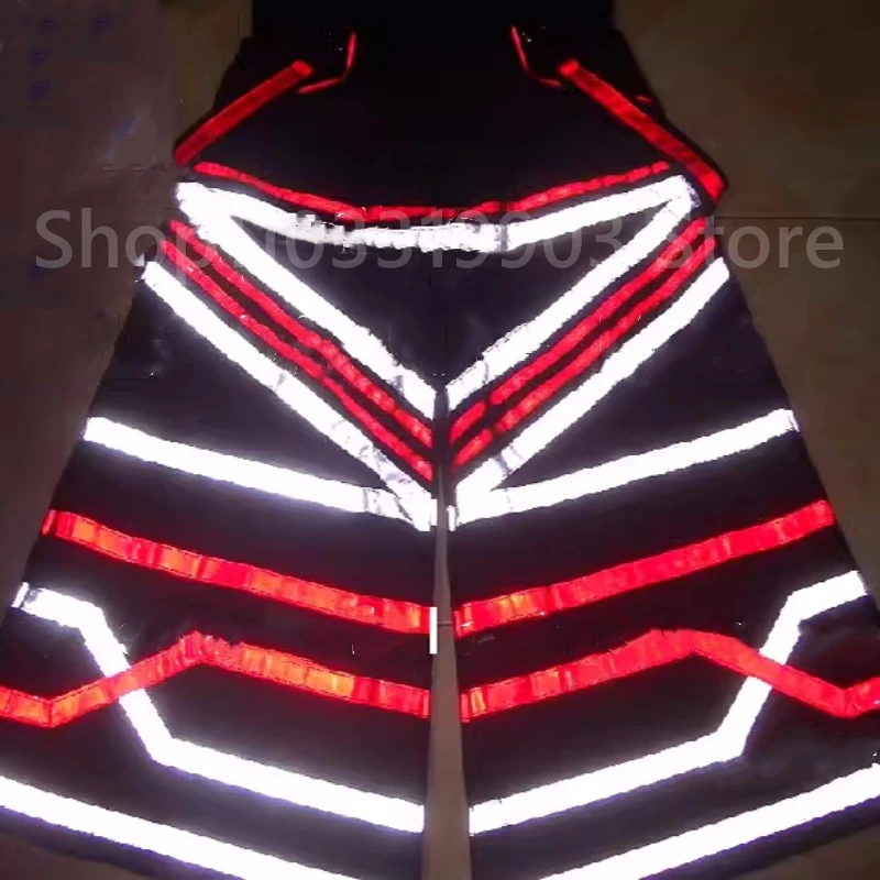 

Shuffle Pants Ghost Step Fluorescent Pants Red White Color Reflective Strip Night Vision Pants Luminous Death Trousers 2024 New