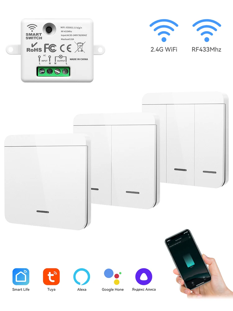 Tuya inteligentne Wifi w domu przełącznik RF433 Mhz 1/2/3gang przełącznik przyciskowy silny sygnał pilot bez okablowania współpracuje z Alexa Google — zdjęcie produktu 7
