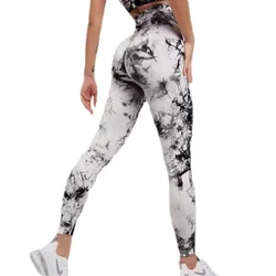 Leggings 2024S/L New Seamless Tie-Dye Yoga Leggings High Waisted High Elastic Base Layer Bodyshaping Pants for Gym Fashion Women