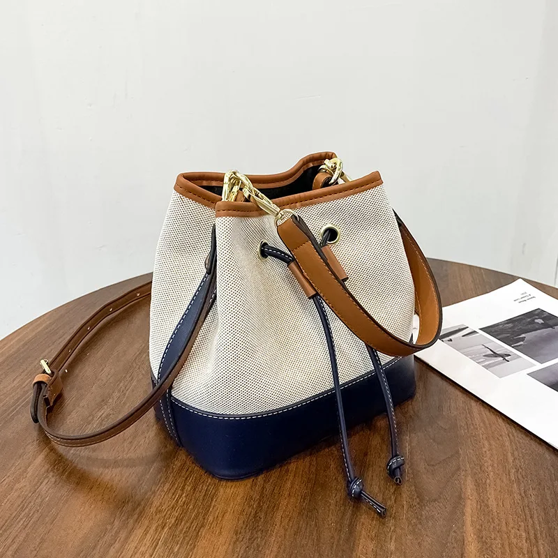 

Canvas fashion small bag female new trendy autumn hit color bucket bag western-style one-shoulder messenger bag for women