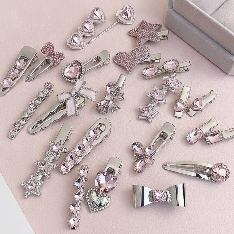 Modische Luxus-Haarspangen mit Kristallen, Vintage-Herz-Design, rosa Strasssteine, silberne Haarklammern für Damen und Mädchen, süße Haarspangen, Haaraccessoires. – Detail 8