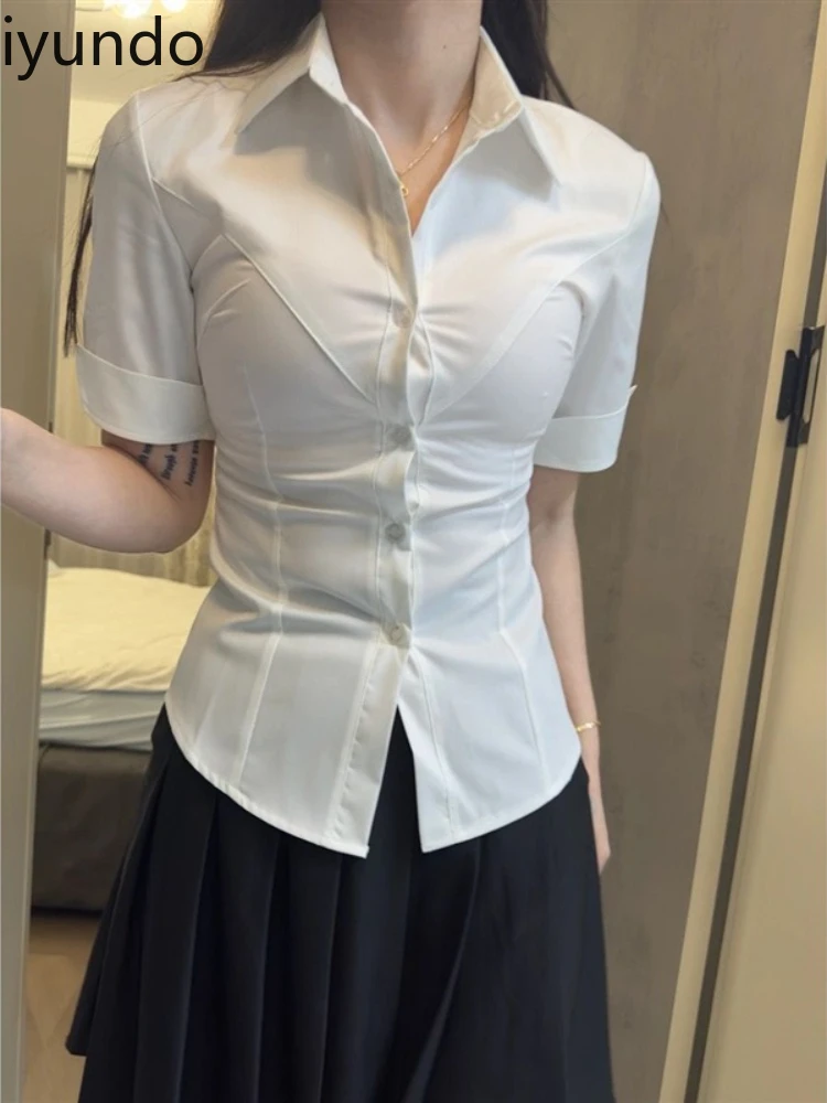 Pure damesblouse in schoolmeisjesstijl - herfst/winter slim fit getailleerde taille witte top lange/korte mouw casual/kantooroutfits