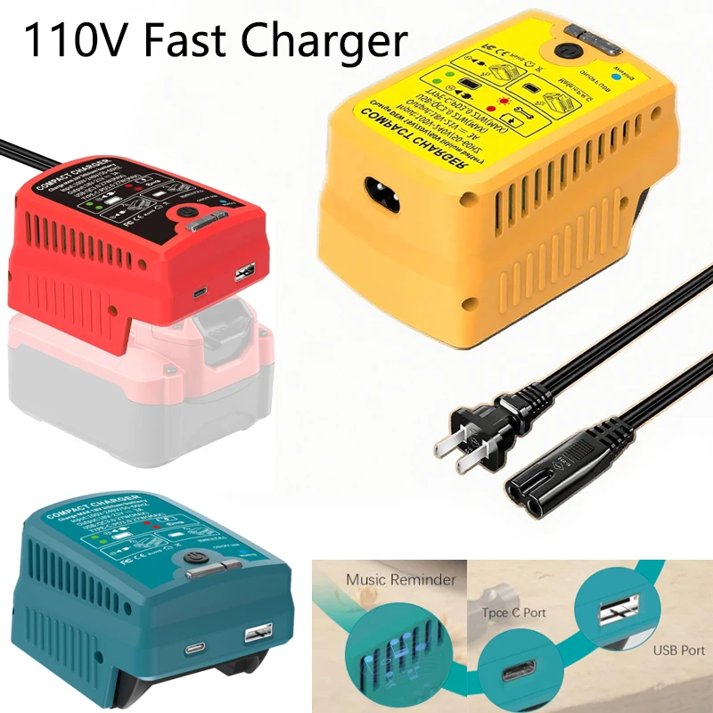 

Battery Charger for Makita/Dewelt/Milwaukee/Craftsman18/20V Battery with USB Type-C output mobile power bank Charger Replacement