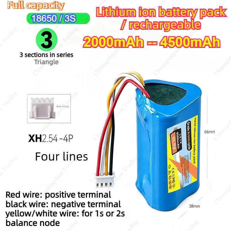 18650Lithium-Ion Battery Pack,11.1V 4.5Ah,3S,XH2.54-4P Balancing Connector,suitable for various devices and household appliances