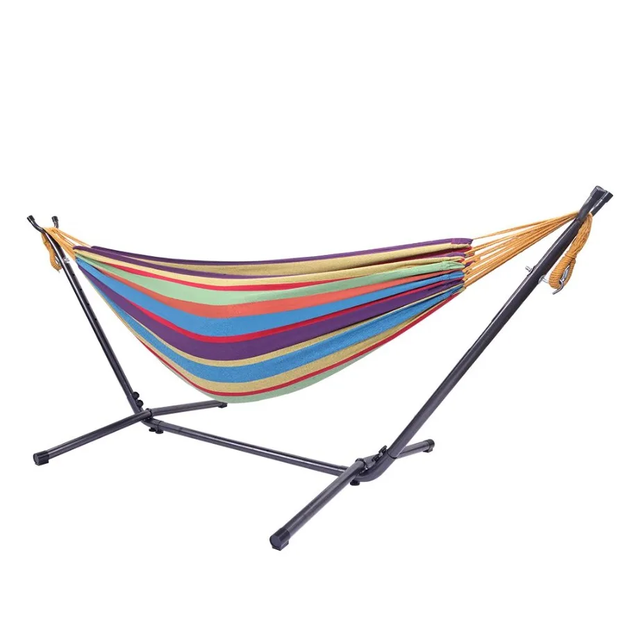 

Portable Outdoor Polyester Hammock Set for Camping Picnics, Black Background with Silver Flower Pattern Colorful Accents, Light