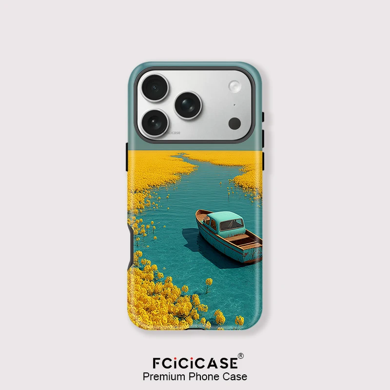

Fcicicase For Magsafe Wireless Charge Phone Case For iPhone 15 16 17 Air 13 12 11 Pro Max 14 Plus Flower Boat Magnetic Cover