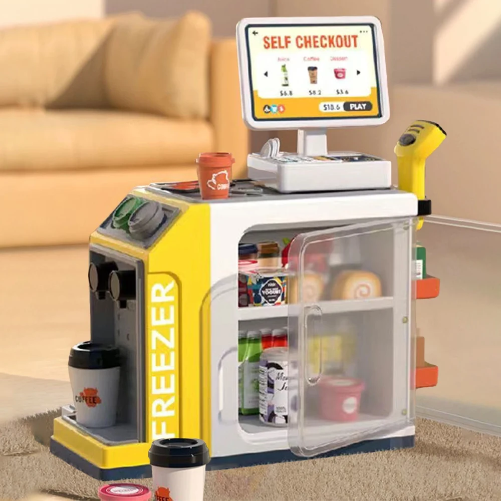 Mini Coffee Machine Toy with Water Pouring Function Grocery Store Cashier Playset for Kids Kitchen Toy Play House Gift