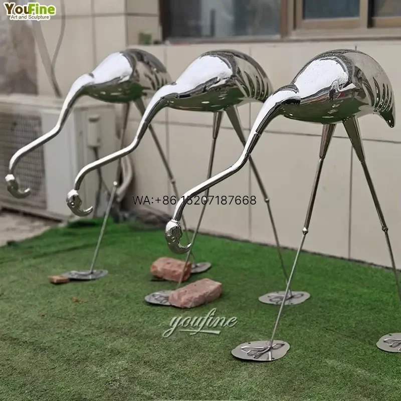 Wmwmnu for Resort Gardens Tropical Stainless Steel Giant Flamingo Metal Sculpture Outdoor Lawn Yard Decor Art Statue