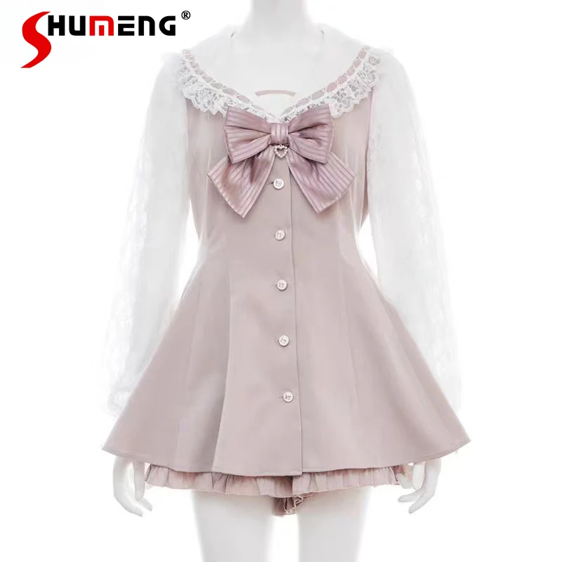 

Japanese SC Navy Collar Lolita Outifits Dress Set Female Mine Style Mass Production Cute Sweet Girls Slim Fit Top and Shorts Set