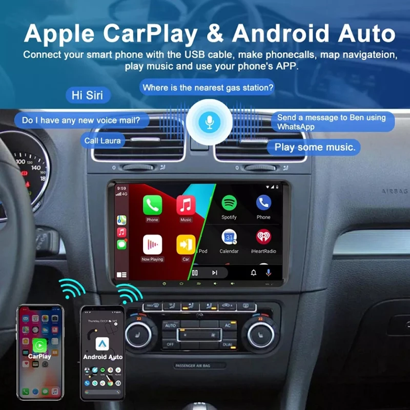 راديو سيارة 9 بوصة لسيارة فولكس فاجن كادي 2005-2015 لاسلكي أبل كاربلاي أندرويد ستيريو تلقائي BT نظام تحديد المواقع نافي 4 + 64 جيجابايت